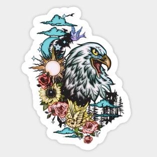 Wonderful eagle with flowers Sticker